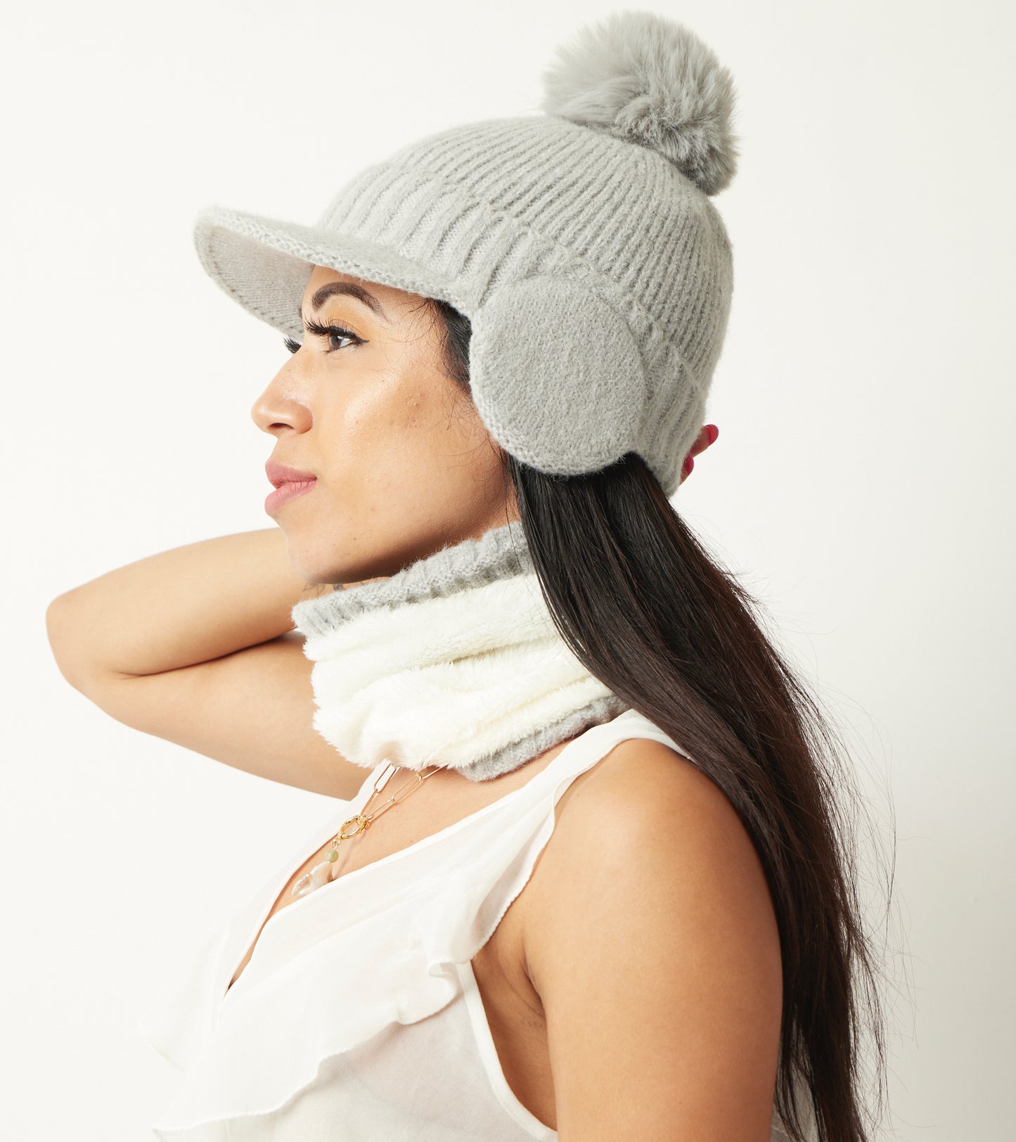 Chiara Hat and Neck Warmer – Silver